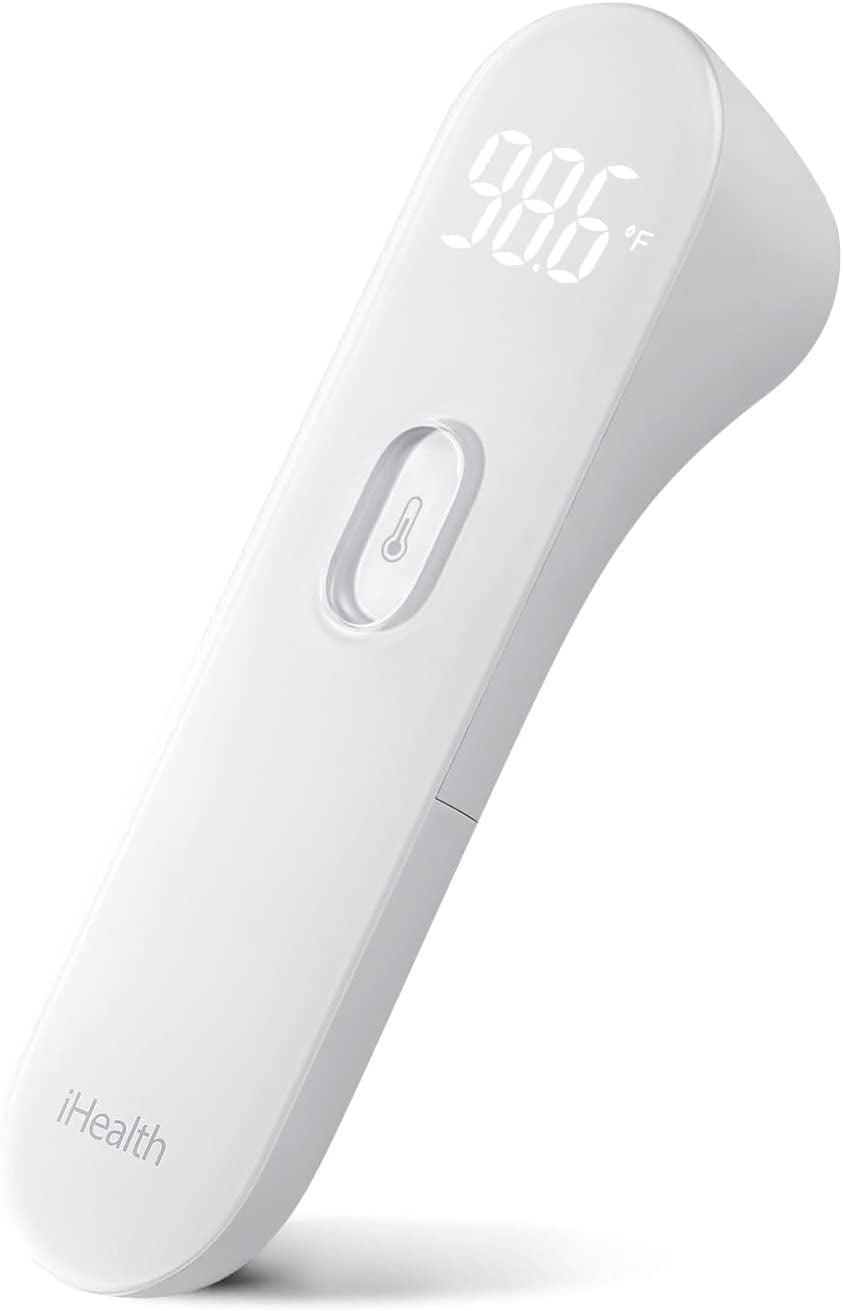 BORKE iHealth No-Touch Forehead Thermometer, Digital Infrared Thermometer , Touchless Baby Thermometer, 3 Ultra-Sensitive Sensors, Large LED Digits, Quiet Vibration Feedback