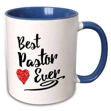 3dRose Best Pastor Ever Design in Black Script with Red Heart Motif - Two Tone Blue Mug,