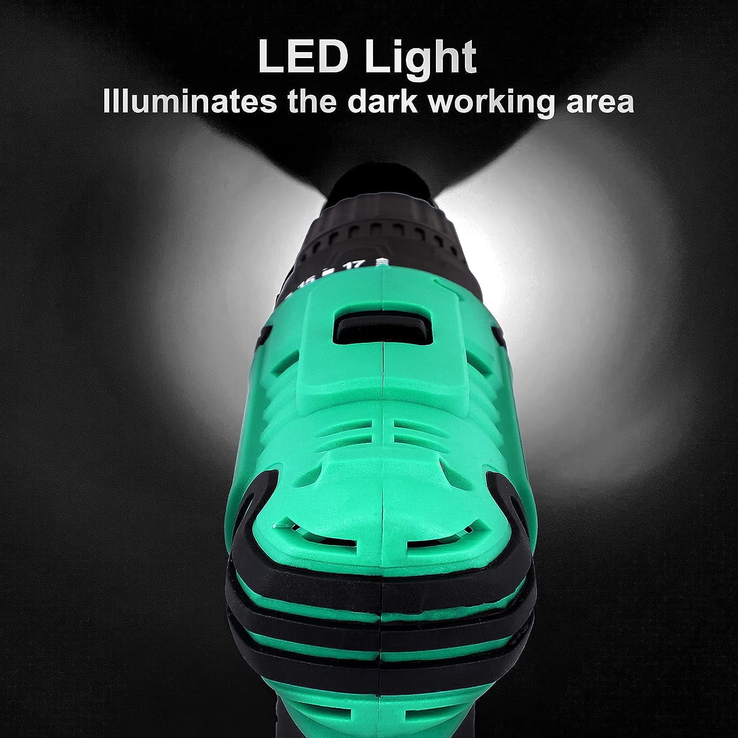 Cshidworld 20V Cordless Drill, Electric Power Drill Set with 1 Battery & Charger, 3/8" Keyless Chuck, 2 Variable Speed & LED Light, 266 In-lb Torque, 25+1 Position and 34pcs Drill/Driver Bits(Green)
