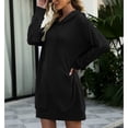 thumbnail image 3 of Vestido sudadera Manga larga Bolsillo Color puro Cuello en V Hasta la rodilla Vestido suéter informal para mujer Negro L, 3 of 6