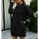 thumbnail image 3 of Vestido sudadera Manga larga Bolsillo Color puro Cuello en V Hasta la rodilla Vestido suéter informal para mujer Negro S, 3 of 6
