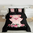 thumbnail image 2 of Manfei Kawaii Pig King Size Comforter Sets,Rustic Flower Floral Bedding Comforter Set,Pink Black Bedding Set For Kids Girl,Breathable Home Decor Reversible,3 Pieces, 2 of 8