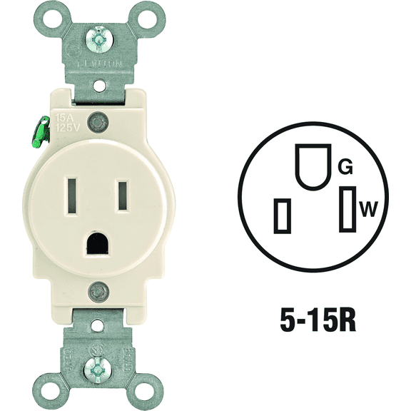 Leviton T5015 15A Duplex Receptacle in Almond — UL Listed for US Residential Electrical Code Compliance, Drop-in NEC-Standard Wiring