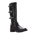 thumbnail image 1 of XY London Womens Cobra Square Toe Mid Block Heel Biker Boots, 1 of 5