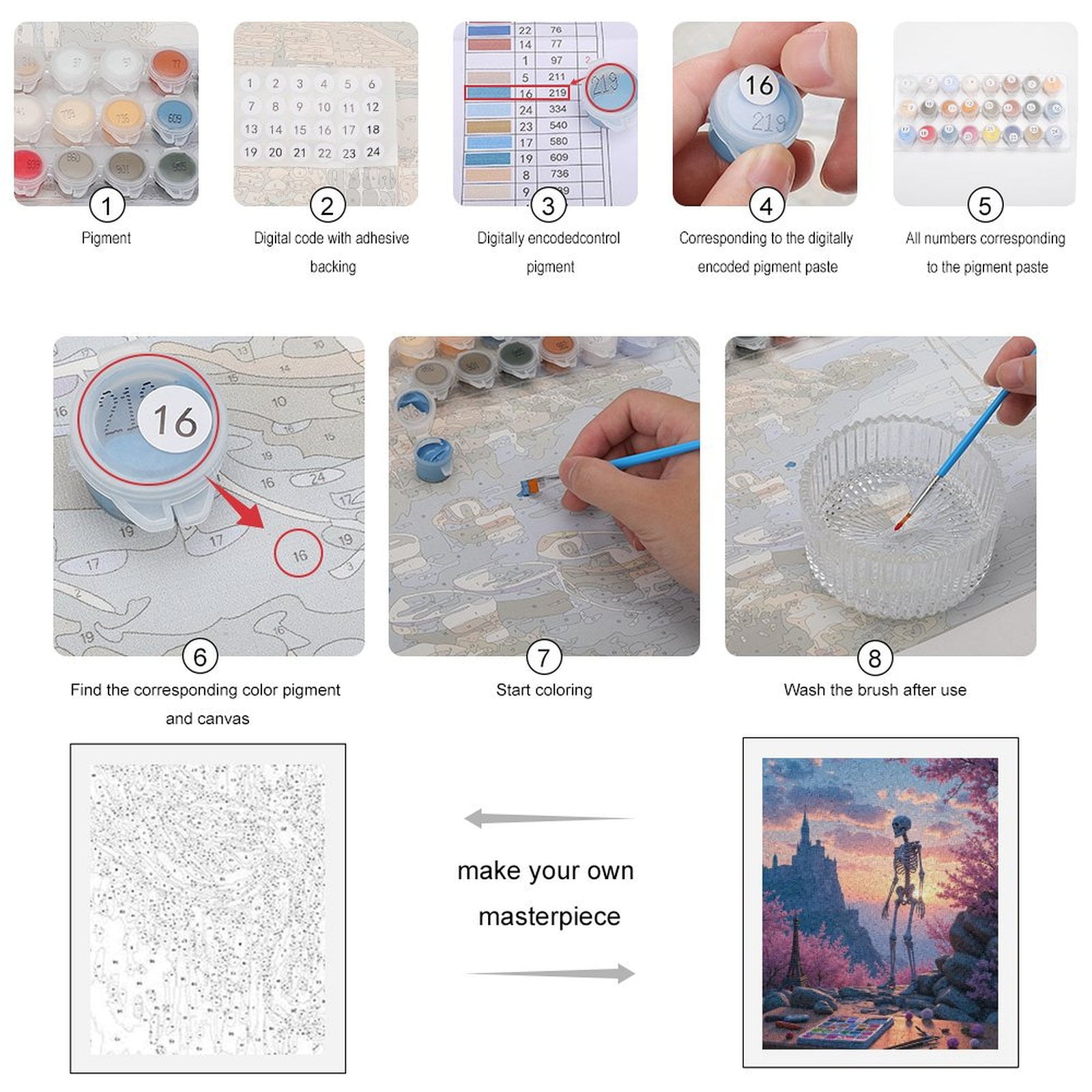 Paint By Numbers Kit for Adults Beginner - Skeleton Castle Sunset Art DIY Canvas Painting Kits for Adults, Frameless Paint By Number for Adults for Home Wall Decor 16x20 Inch