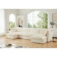 thumbnail image 3 of Cloud Couch Sectional U-Shape 4 Seater Sofa, Corduroy Living Room Couch with Wide Deep Seats & French Edges, Modular Sofa with Big Pillows, Slipcovered  Cream, 3 of 14