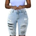 thumbnail image 1 of Women Elastic Destroyed Hole Leggings Short Pants Denim Shorts Ripped Jeans, 1 of 3