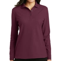 Women's High Class Moisture-Wicking Long Sleeve Polo Shirt, Extra Small Burgundy