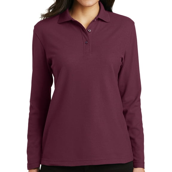 Women's High Class Moisture-Wicking Long Sleeve Polo Shirt, Extra Small Burgundy