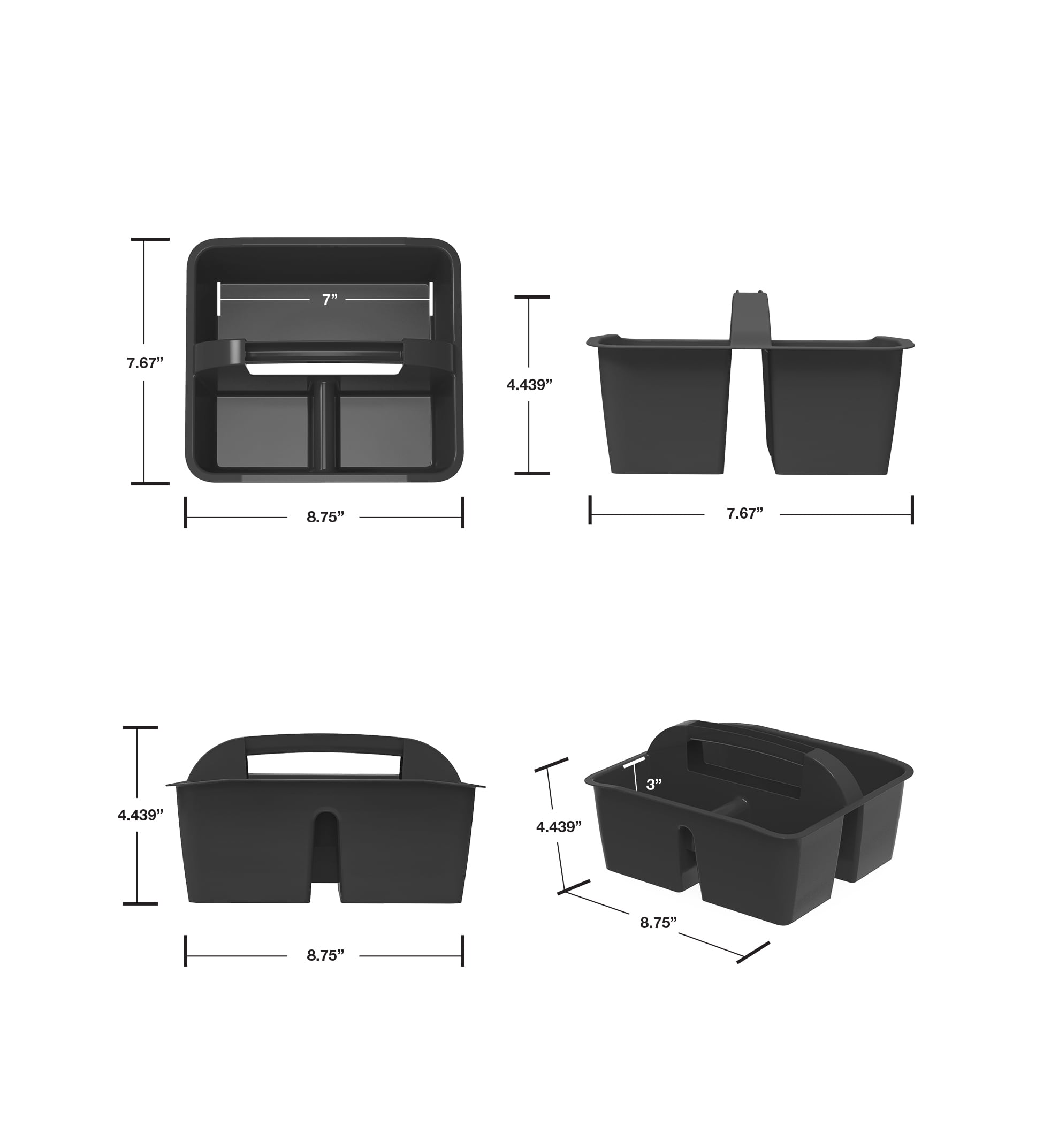 Storex Small Plastic Caddy, Rectangular Desktop Craft and Hobby Organizer, 8.75’’ x 7.67’’ x 4.44’’, Black, STOREX SMALL CADDY BLK