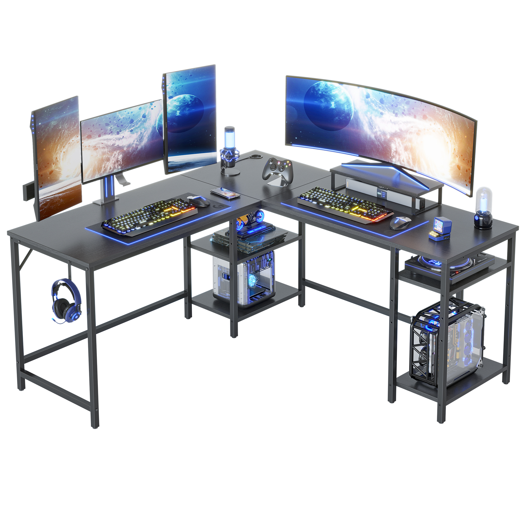 CubiCubi L Shaped Desk with Storage, 99" Reversible Corner Computer Desk or 3 Person Long Table