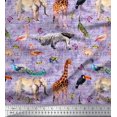 thumbnail image 1 of Soimoi Purple Moss Georgette Fabric Birds,Elephant & Giraffe Animal Printed Fabric 1 Yard 42 Inch Wide, 1 of 1