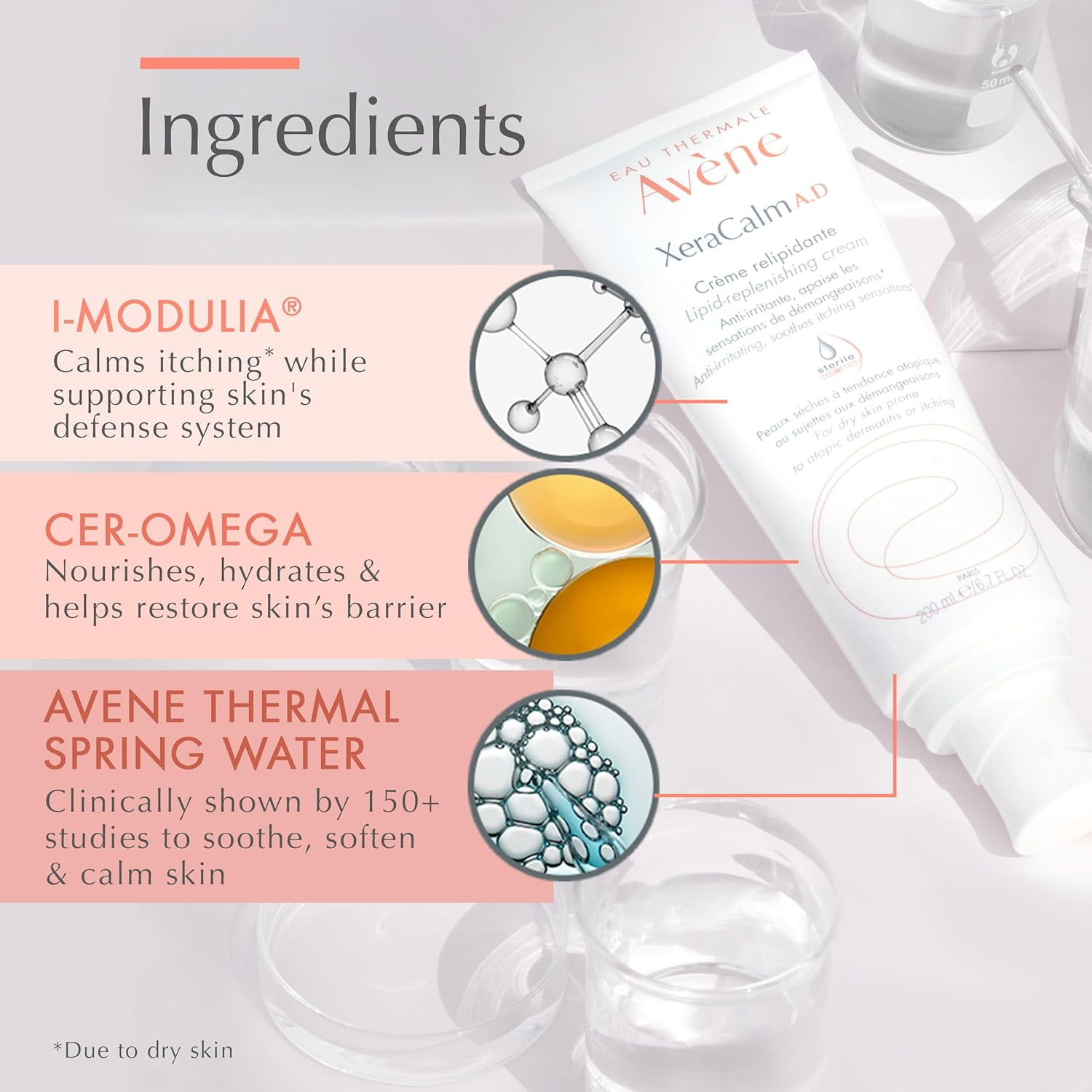 Avene XeraCalm A.D Lipid-Replenishing Balm - For Dry Itchy Skin - Atopic Dermatitis - Eczema Relief, 6.7 fl oz