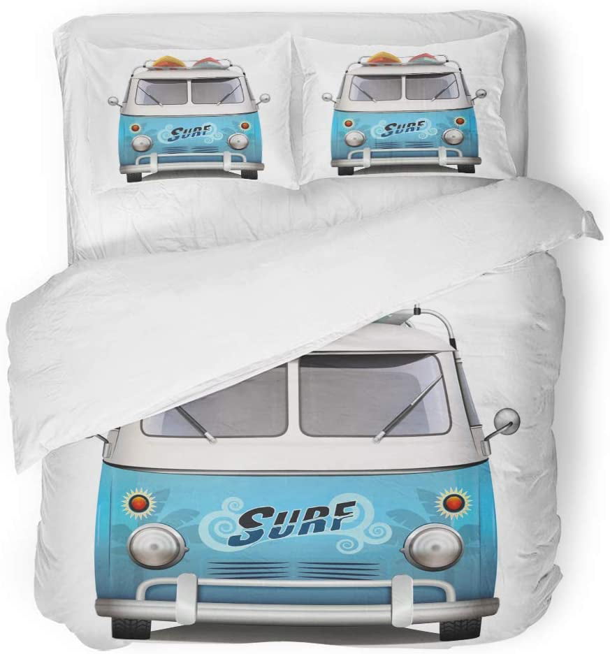 SURF BOARDS CAMPER VAN TURQUOISE SINGLE DUVET COVER & WHITE FITTED SHEET