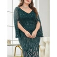 thumbnail image 6 of Womens Mermaid Plus Size V Neck Sequin Evening Dress Long Sleeves Mother of The Bride Gowns Royal Blue, 6 of 7