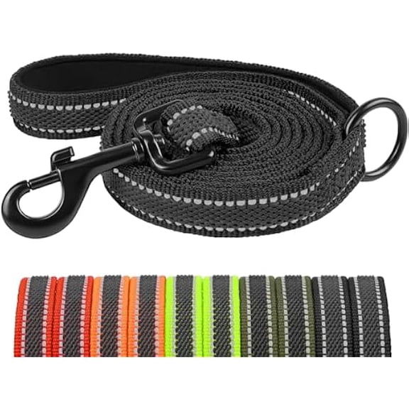 Eryueer Dog Leads for Small Medium Large Dogs, 20MM-1.2M Reflective Dog Lead with Soft Padded Handle, Training Lead Leash with Durable Rubber Thread, for Walks & Training with Dogs and Puppies,Black