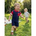 thumbnail image 3 of BemeyourBBs Toddler Baby Boys Summer Clothes 2 Pieces Outfit Contrast Color Short Sleeve Lapel Button Down Shirt Tops with Pockets Cargo Shorts 2Pcs Set, 3 of 9