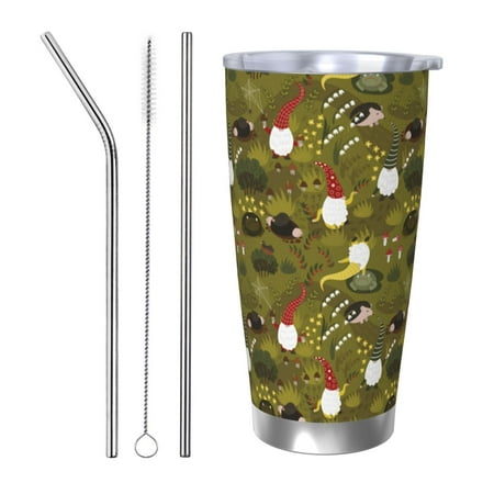 

Ocsxa Gnomes Playing in the Garden Pattern 20oz Travel Coffee Mug with Flip Lid Stainless Steel Insulated Insulated Coffee Mug Thermal Cup with Splash Proof Sliding Lid-Straw Three-piece Set