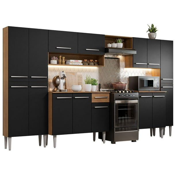 Cocina Integral 325cm Negro/Marrón Emilly Joy Madesa