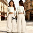 thumbnail image 2 of SJLDQY Sweatpants for Girls Trendy Letter Graphic Casual Wide Leg Pants Drawstring Waist Pants with Pockets, 2 of 6