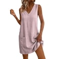 thumbnail image 2 of QUNYINEY A Line Sun Dresses Women Mini Striped Sleeveless Summer Tank Dress with Pockets V Neck Casual Loose Fit Beach Dresses, 2 of 7