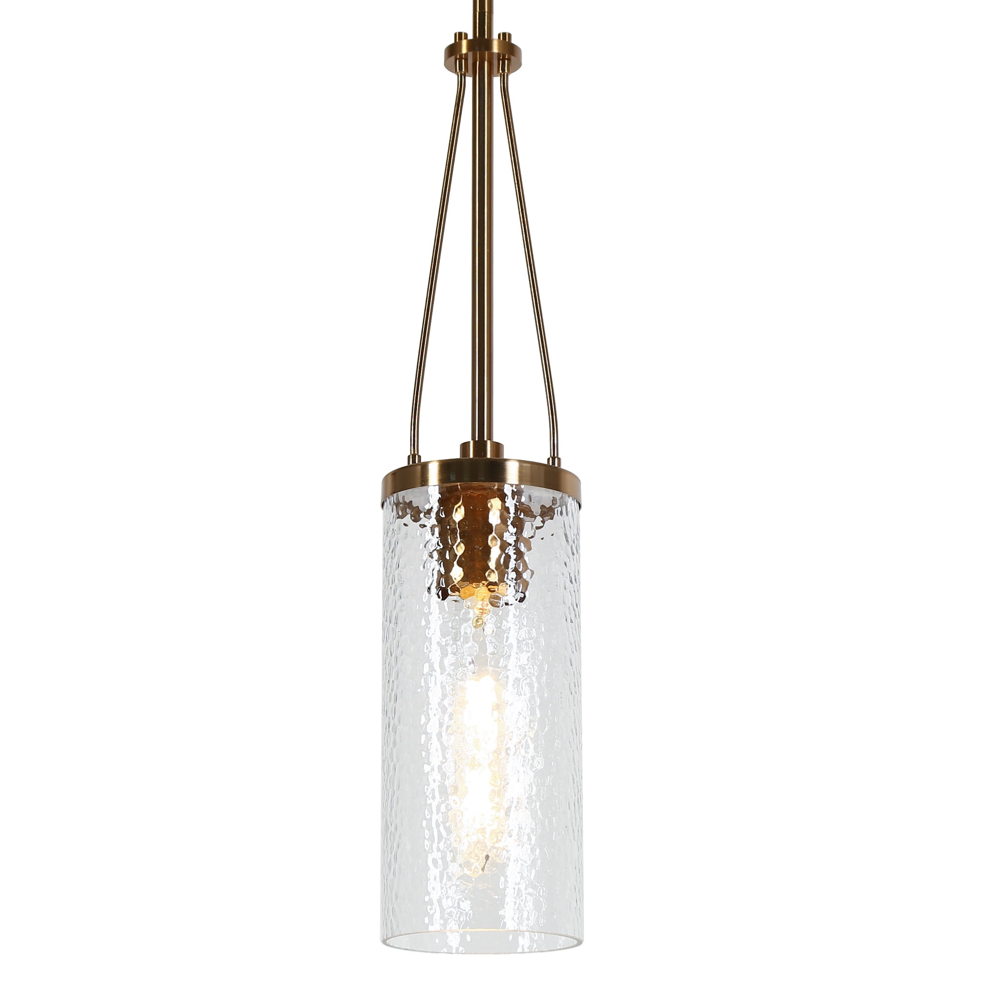 LNC Polished Dark Gold Modern Textured Glass Cylinder LED Mini Hanging Pendant Light