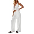 thumbnail image 2 of Karymi Summer Tops 2 Piece Beach Outfit, Halter Deep V Ruffle Crop Tank Top & Drawstring Wide Leg Pants, Lightweight Vacation Matching Set Summer Sets for Women, 2 of 5