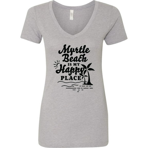 Inktastic Myrtle Beach is My Happy Place with Palm Trees Women's V-Neck T-Shirt