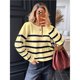 thumbnail image 4 of Suéter Corto de Cuello Redondo para Mujer, Larga, Tejido Grueso, Estilo Jersey, Ideal para Otoño Amarillo y Azul L, 4 of 7