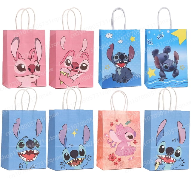 Disney Stitch bolsas de papel de dibujos animados de Anime, Decoración de cumpleaños, bolsa de dulces, paquete de galletas, favores de niñas, suministros de fiesta, regalo