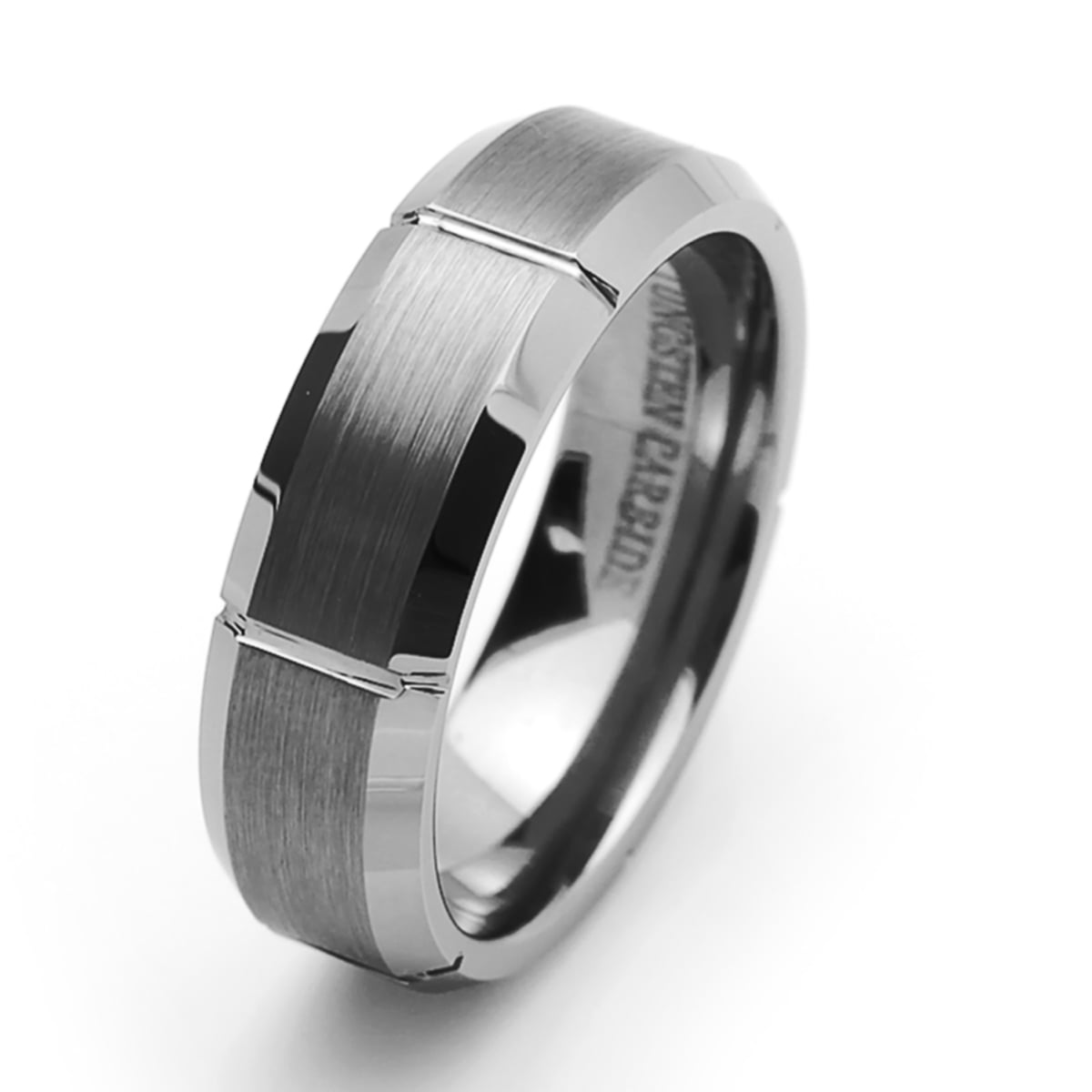 Wedding Band Ring Set For Him & Her 9MM/7MM Tungsten Carbide Beveled Edge Brushed Center With Shiny Groove 
