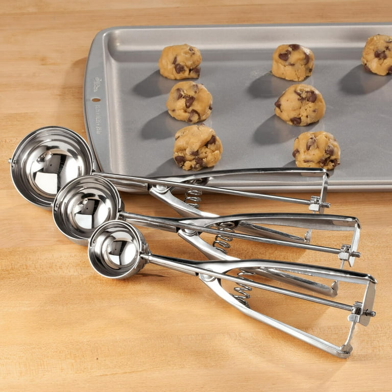 Stainless Steel Cookie Scoop with Trigger Set of 3 ? Large, Medium, Small  Size Balls Cookie Dough, Ice Cream or Melon Baller