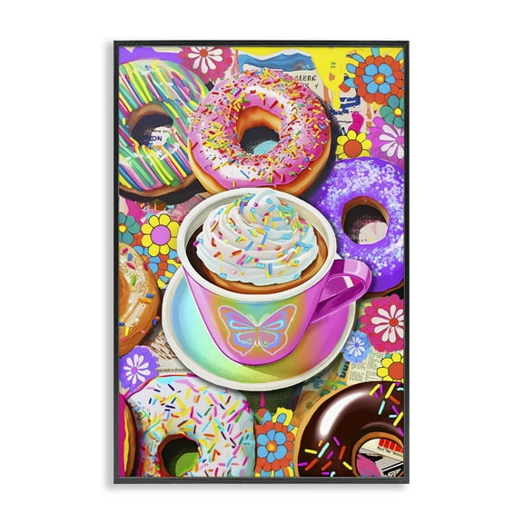 Stupell Industries Pastel Donuts & Coffee Mug Food & Beverage Painting Black Framed Art Print Wall Art, 12 x 18