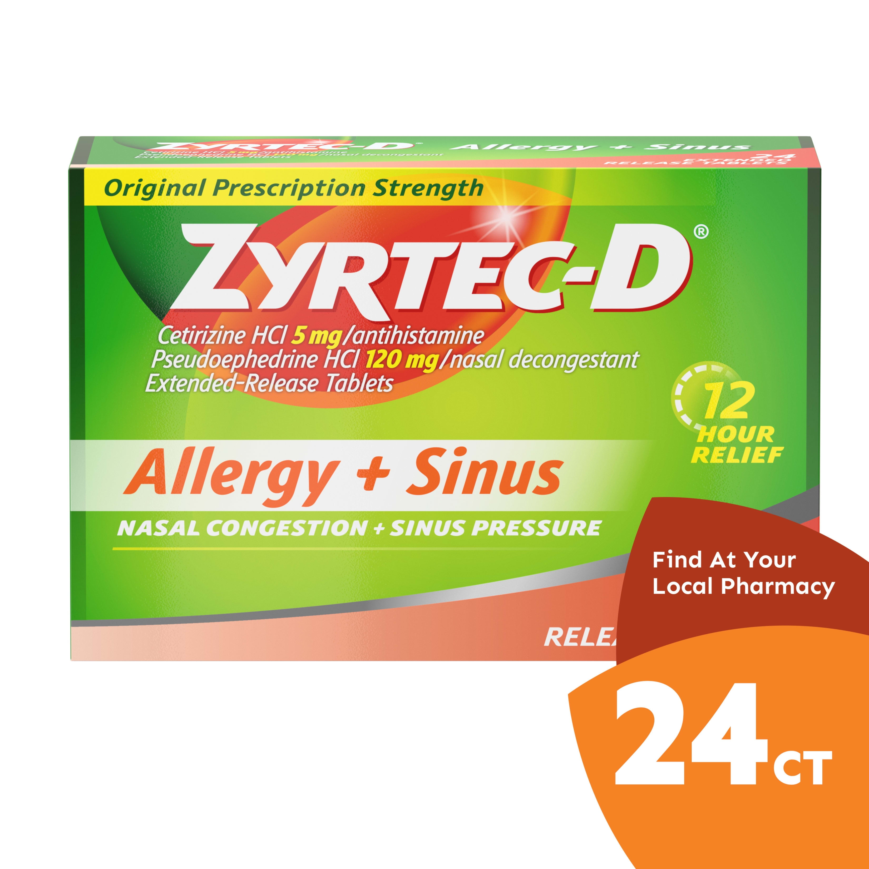 Zyrtec D 12 Hour Allergy Relief Nasal Decongestant Tablets 24 ct Zyrtec D 12 Hour Allergy Relief Nasal Decongestant Tablets 24 ct