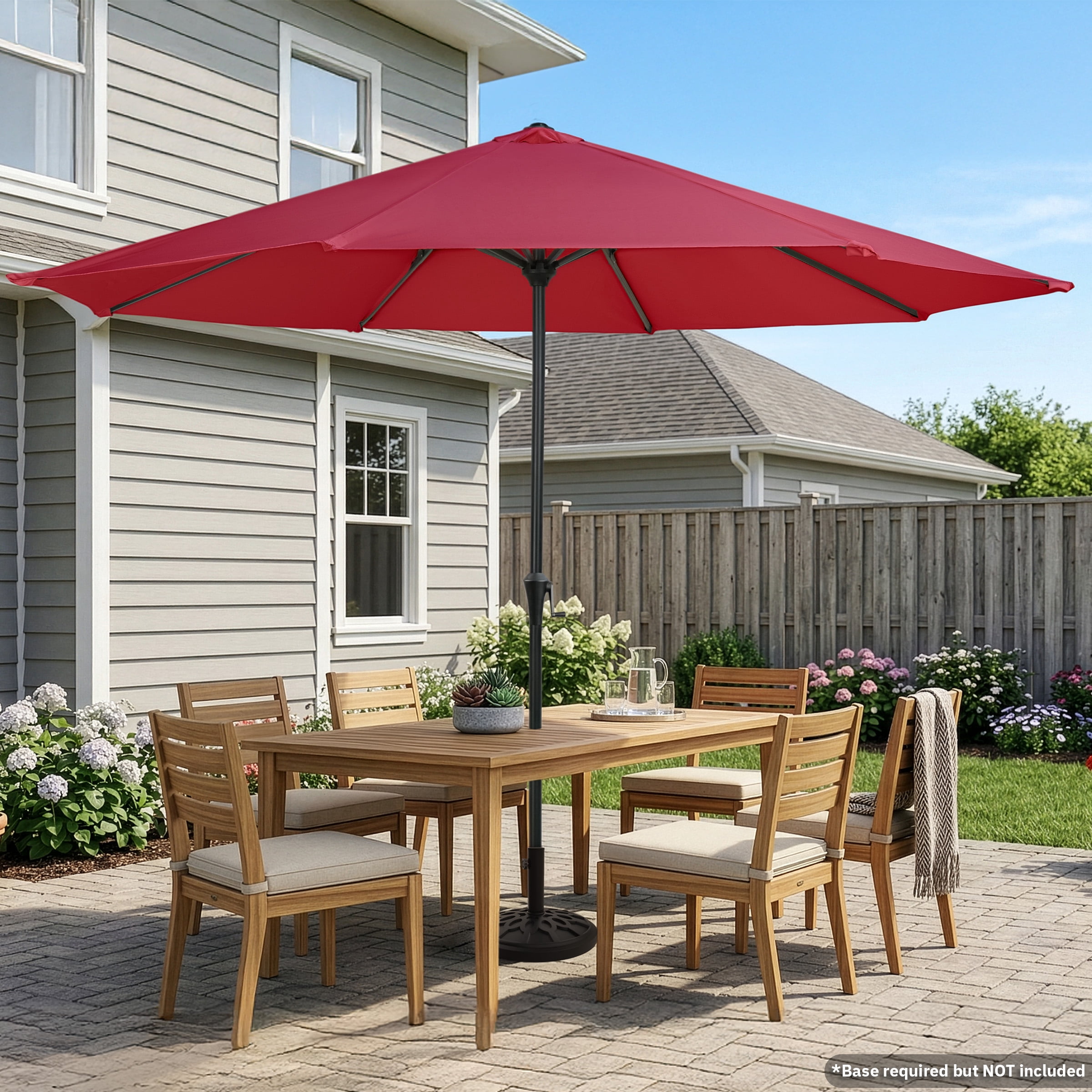 Pure Garden 9FT Outdoor Vented Patio Umbrella with Easy Crank (Red)