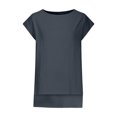 thumbnail image 4 of Wycnly Womens Tops Dressy Casual Plus Size Comfy Cotton Linen Irregular Hem Pullover Shirts with Pocket Summer Short Sleeve Round Neck Tops Solid Blouse Black XL, 4 of 7