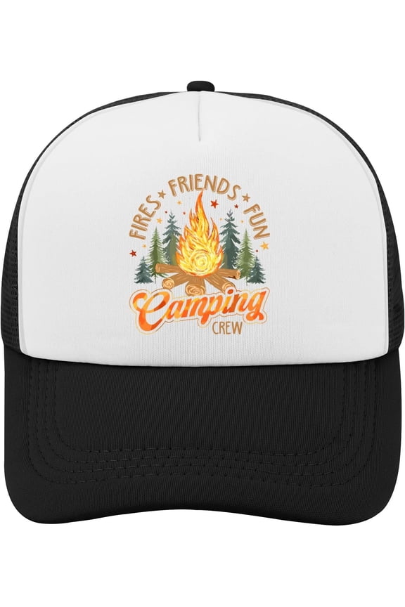 Firess Friends Fun Camping Crew Summers Camps Campfires Vacation Mesh Baseball Hat Womens Light Weight Sports Trucker Caps