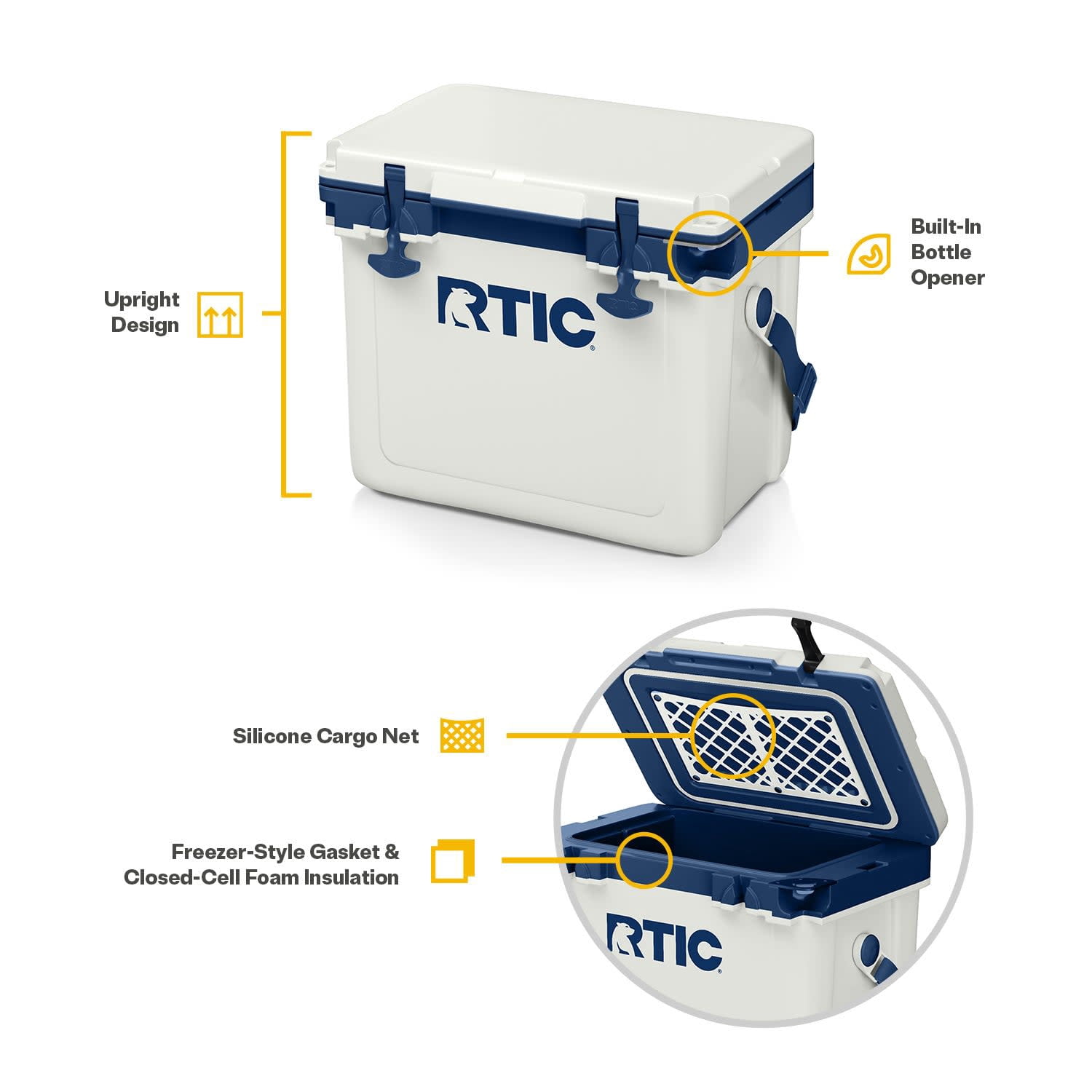 RTIC 22 QT Hard-Sided Cooler, Fits 30 Cans or 8 Wine Bottles, Cool Grey & Navy
