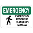 thumbnail image 1 of SignMission OS-EM-A-1218-L-10354 12 x 18 in. OSHA Emergency Sign - Response Plan ERP Manual with Symbol, 1 of 1
