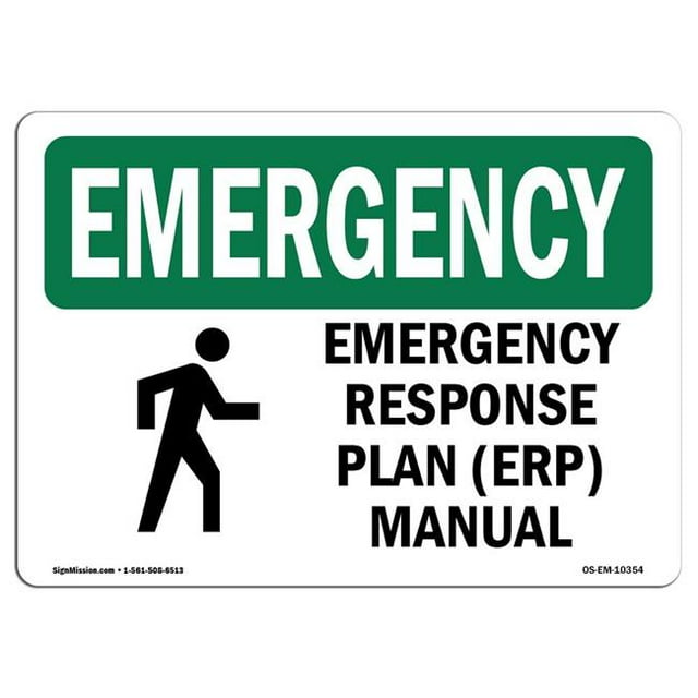 SignMission OS-EM-A-1218-L-10354 12 x 18 in. OSHA Emergency Sign - Response Plan ERP Manual with Symbol