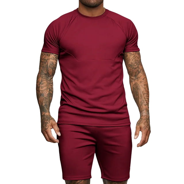 Cameland Ensemble d'Été pour Hommes 2 Pcs Décontracté Col Rond Manches Courtes et Shorts de Sport Ajustés