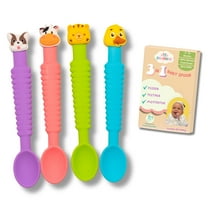 3-in-1 Silicone Baby Spoon Self Feeding 6  Months - Pediatric OT Designed Teether Spoon, BPA Free Toddler Utensils, Mess-Free, Fun for Baby Led Weaning Supplies, Complete Set