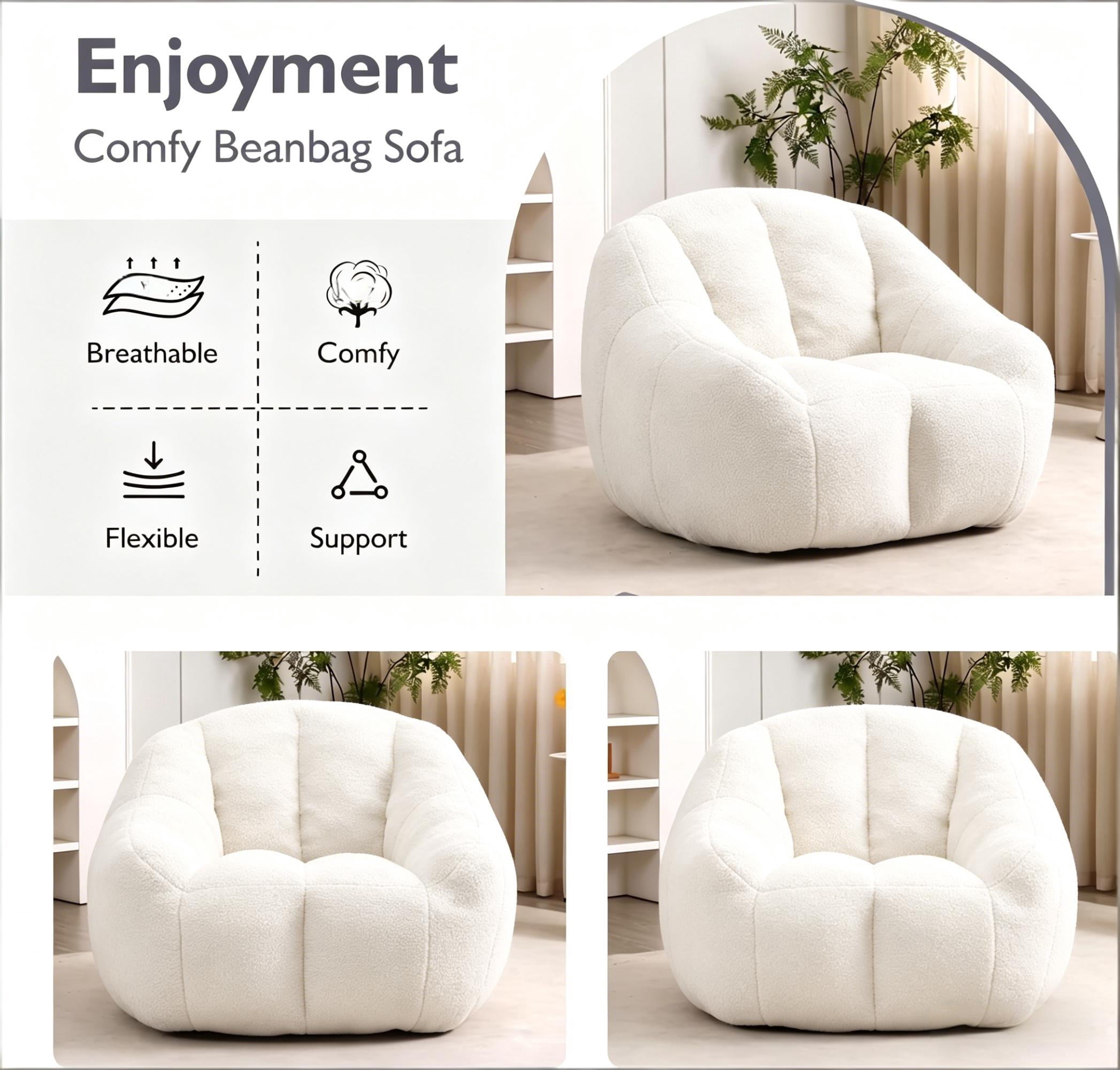 Howcool Bean Bag Chair with Filler, Memory Foam Tufted Fluffy Lazy Sofa for Living Room Dorm Apartment