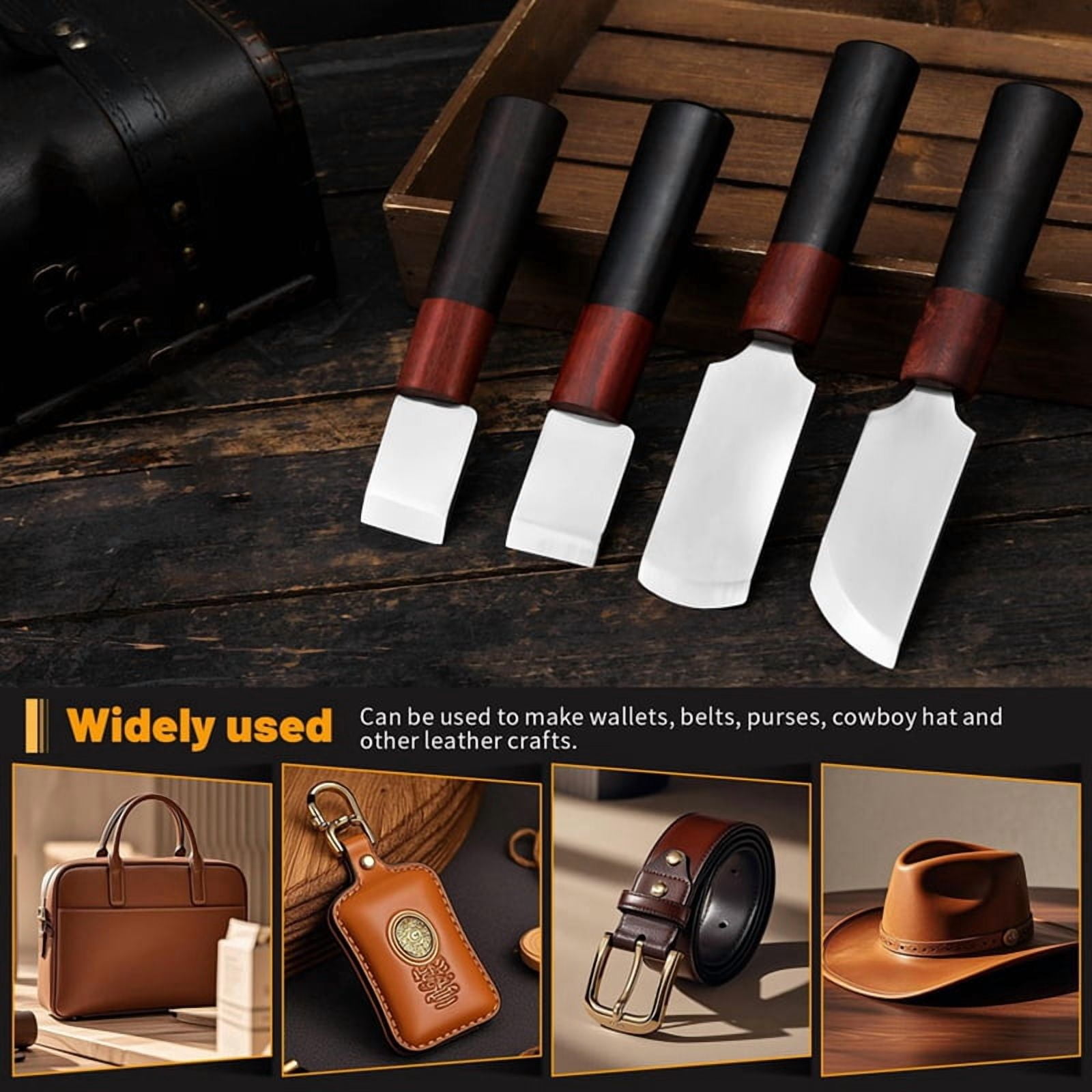 Leather Cutting Knife Leather Working Tools, Skiving Knife with Wooden Handle, Crafting Supplies Round