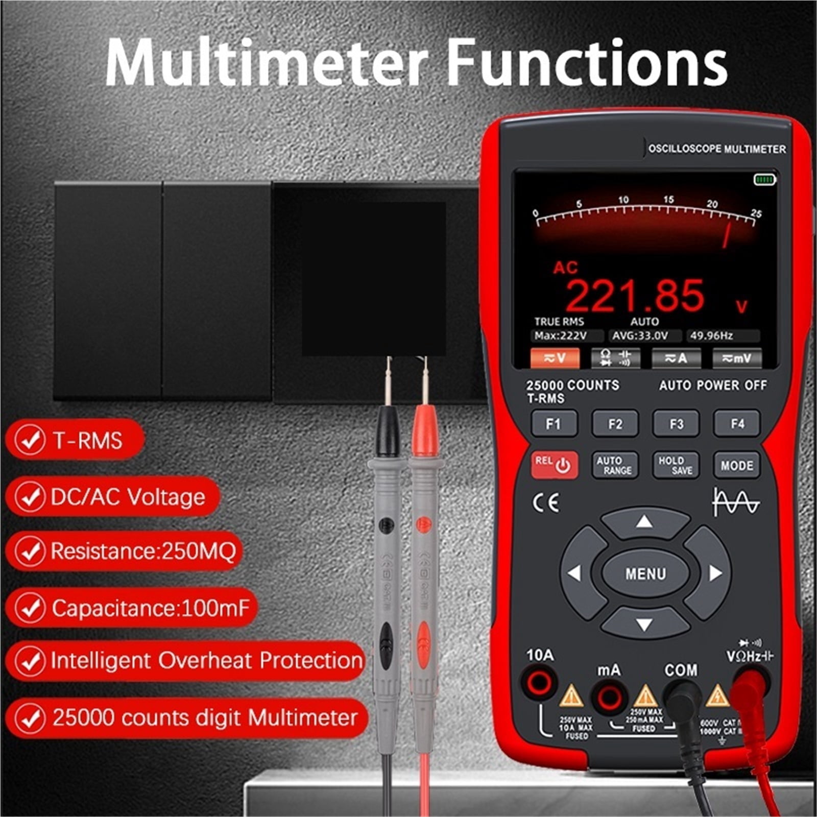 3-in-1 Oscilloscope Multimeter With 3.5 Inch IPS Display,25000 Counts, Dual Channel 50MHZ Bandwidth,280MSa/s High ,Battery Test