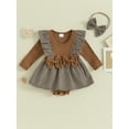 thumbnail image 3 of Musuos Baby Girls Romper Dress 3 6 12 18M Long Sleeve Ruffle Houndstooth Print Patchwork Romper with Headband, 3 of 10
