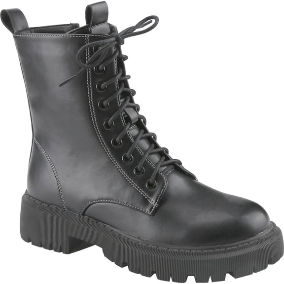 Women's Fashion Lace Up Combat Boots Side Zipper Chunky Platform Lug Sole Mid Calf Military Fall Winter Riding Ankle Booties