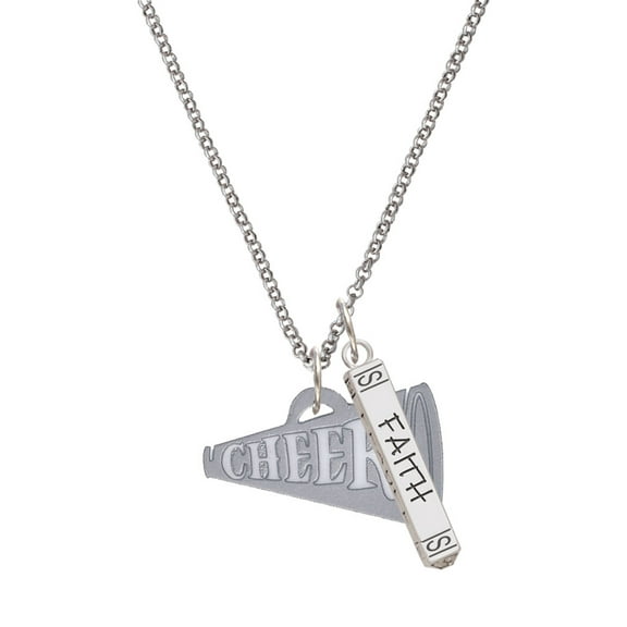 Delight Jewelry Acrylic 1.25" Silvertone Cheer Megaphone Silvertone Believe Faith Prayer Hope Bar Charm Necklace, 23"
