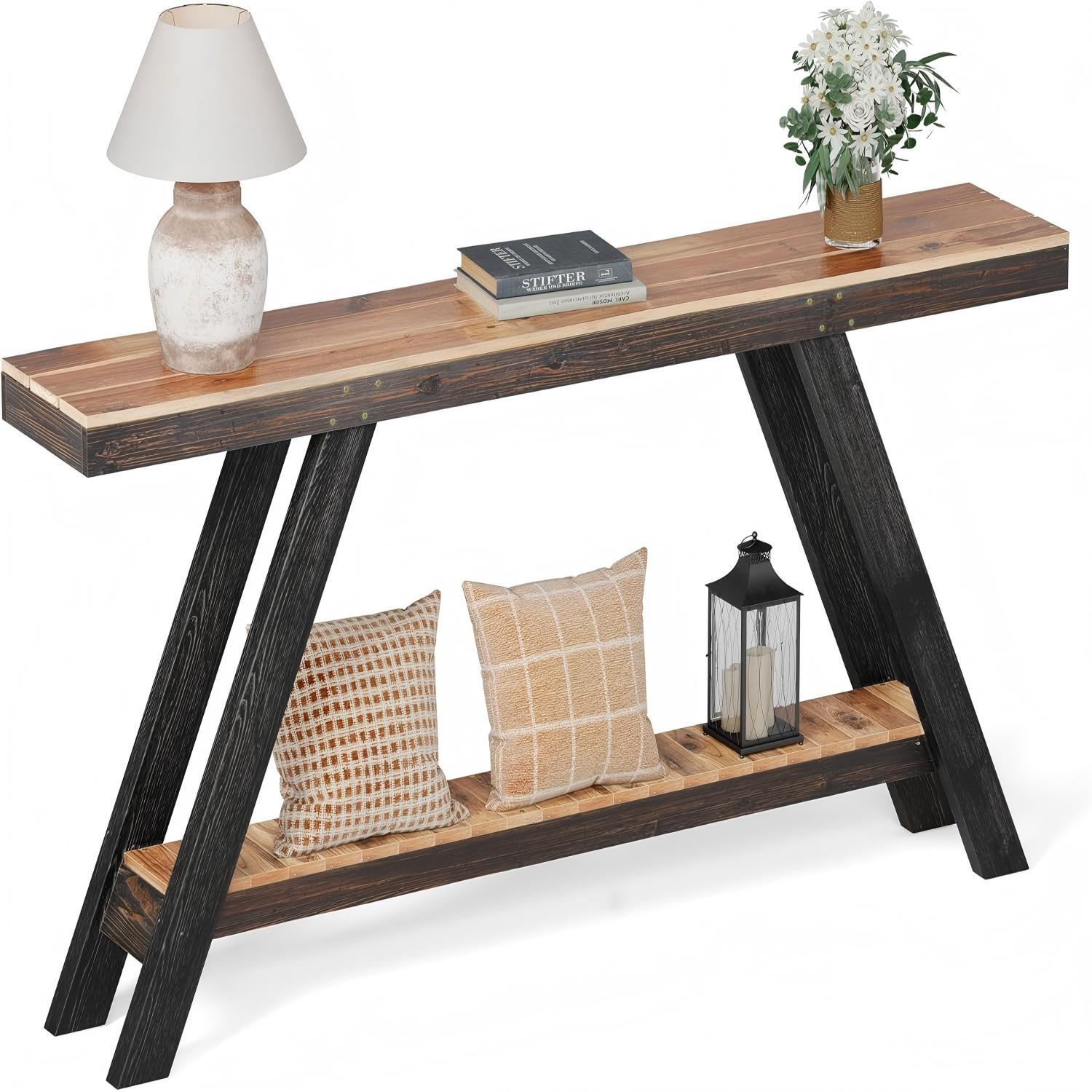 Easy4Home 60" A-Frame Rustic Wood Console Table Hand-Made, Black