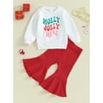 thumbnail image 2 of Wassery Kid Girl Christmas Outfits Clothes 6M 12M 18M 24M 3T 4T Little Girls Long Sleeve Letters Print Sweatshirt +Flare Pants Set 2Pcs Christmas Holiday-themed Clothing for Toddler Girls, 2 of 8